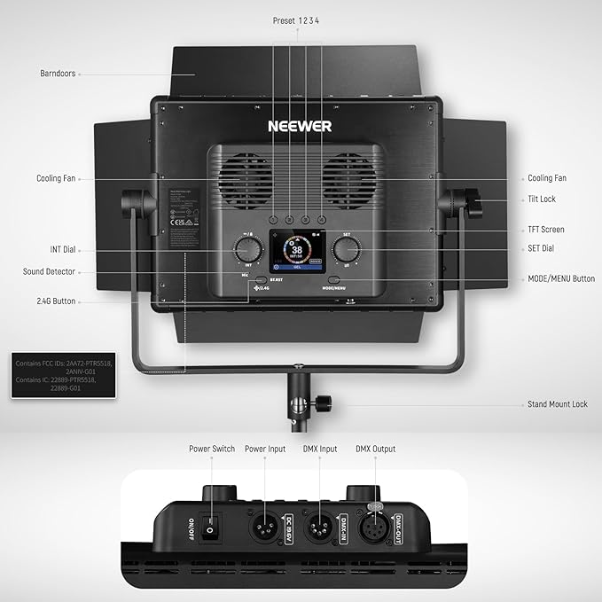 NEEWER 2 Pack PL60C RGB LED Panel Video Light Kit with 6.6ft/2m Spring Cushioned Tripod Stands/Bag, APP/2.4G/DMX Control, 60W 2500-10000K Pro Photography Studio Recording Streaming Key Lighting