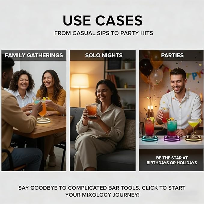 Smart Coaster Cocktail Maker Machine - 2026 New Portable Automated Bartender w/Smart Sensing Tech, Interactive Mood Lighting for Home Bar & Parties (1pc)