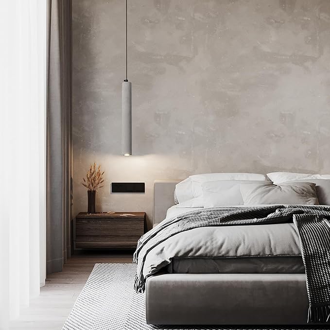 Concrete Linear Pendant Light,Modern Industrial Hanging Cement Pendant Lighting Fixture for Kitchen Island Dinning Room Bedroom Bedside Table Small Pendant Lights(1-Pack)