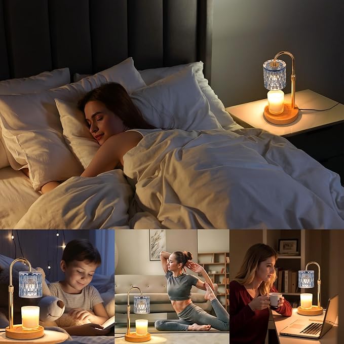 Candle Warmer Lamp with Timer and Dimmer, Height and Brightness Adjustable,Glass Electric Wax Warmer with 2 Bulbs for Women Mom Gifts, Home Decor for Scented Jar Candles (Blue)