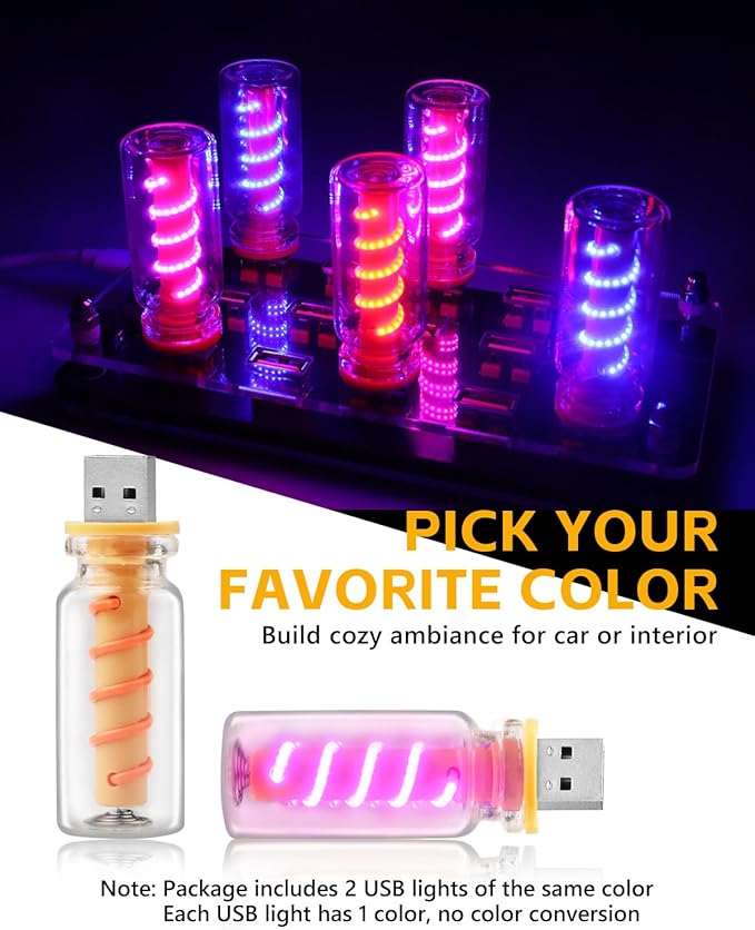 2PCS USB Lights for Car, Touch Adjustment Lights, Plug in USB Car Interior Ambient Light, Spiral LED USB Night Light for Camping, Holiday Decoration, Party, Bedroom (Purple)