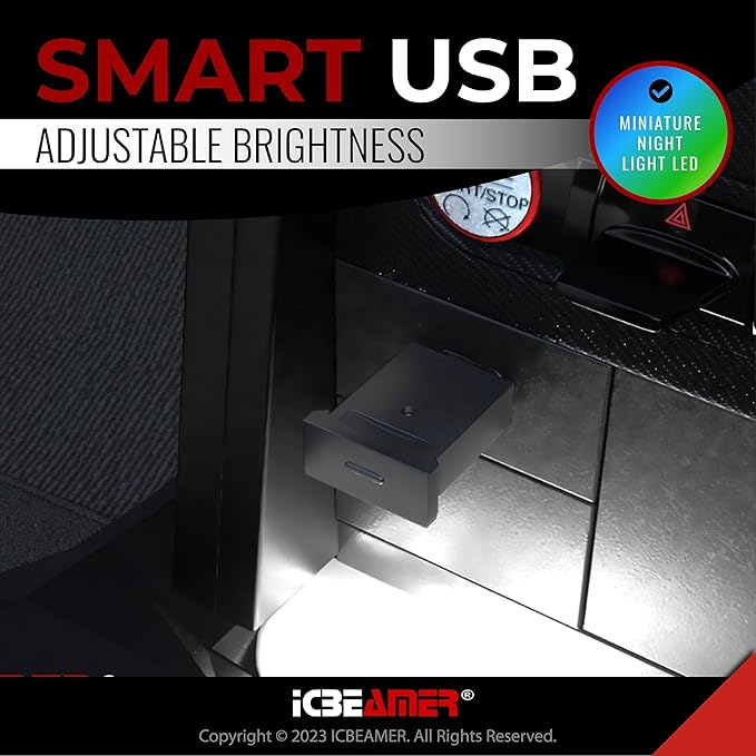 ICBEAMER 2 pcs Mini Smart USB Type-A | Color: Yellow | LED Night Light for Car Interior, Trunk, Center Console. Easy Plug-in, Ideal for Enhancing Automotive Ambiance.