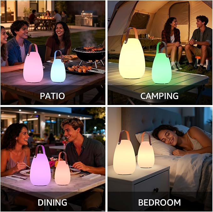 Rechargeable RGB Table Lamp 2-Pack β Cordless LED Lantern with Remote, IP44 Indoor Outdoor