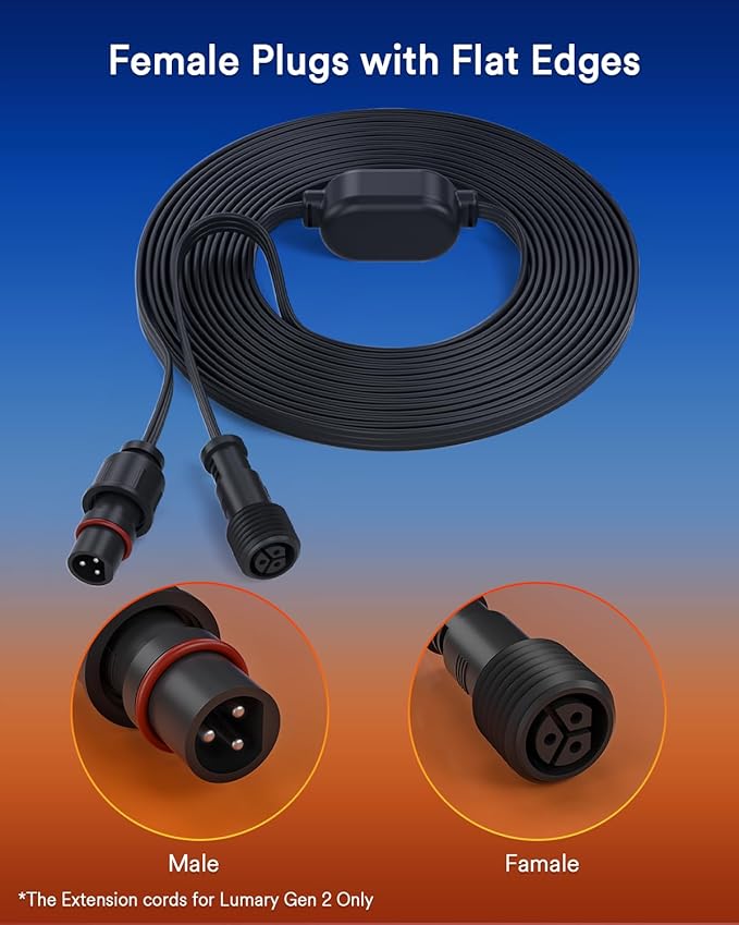 Lumary Extension Cords for Permanent Outdoor Lights Gen 2 Only, Not Work with Pro and Max Version, Black 12Ft