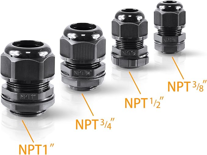 XHF 2 Pcs 1" IP68 Strain Relief Nylon Cord Grip Waterproof NPT Cable Glands Adjustable UL Listed and RoHS Compliant (Black)