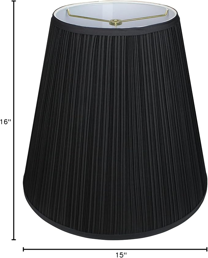 FenchelShades.com Lampshade 9" Top Diameter x 16" Bottom Diameter x 15" Slant Height with Washer (Spider) Attachment for Lamps with a Harp (Pleated Black)