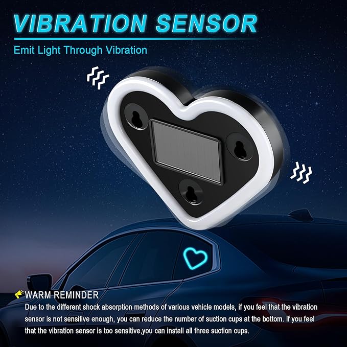 Car LED Interior Lights, Heart-Shaped Ambient Light for Windows, 5 Lighting Modes, Charging Through Type-c and Solar Energy, Car Decorations for Women Men, Pack of 1, (Ice Blue)