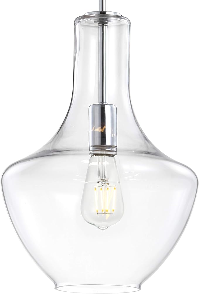 JONATHAN Y JYL6400A Watts 10.5" Glass/Metal LED Pendant Farmhouse Contemporary Dimmable Dining Room Living Room Kitchen Foyer Bedroom Hallway, Chrome/Clear