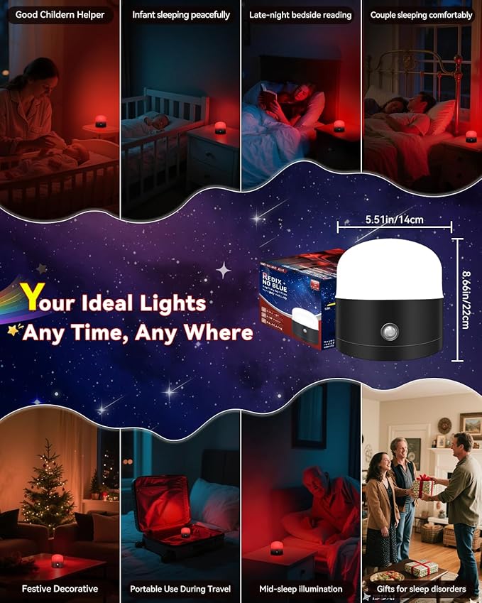 Neporal REDIX 670nm Red Light for Sleep, 100% Blue Light Blocking Night Light, Dimmable & 4 Timer Natural Promoting Melatonin for Fall Sleep, Specific Remote Touch Control Sleep Lamp for Bedroom