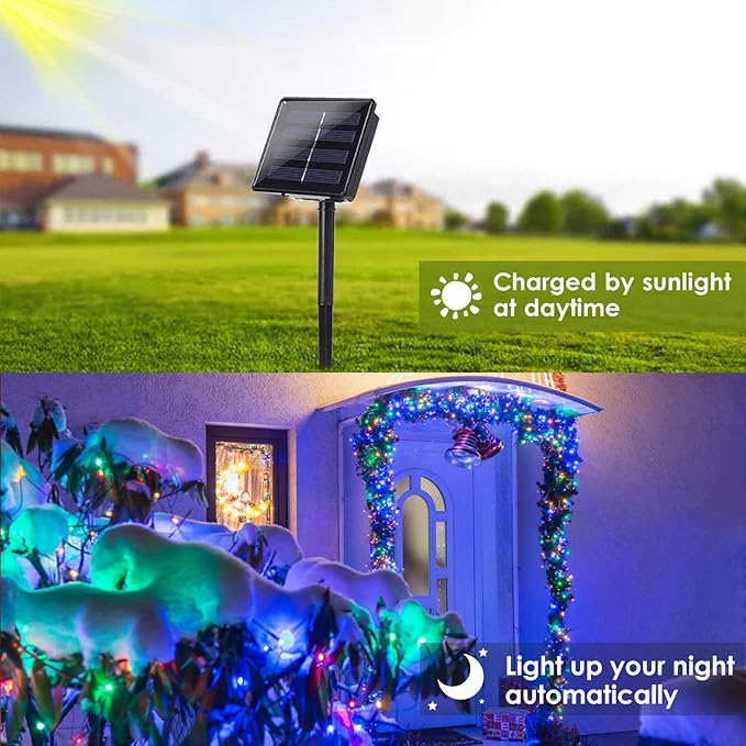 BHCLIGHT Solar String Lights, 2-Pack 80FT Total, Cool White & Multicolor
