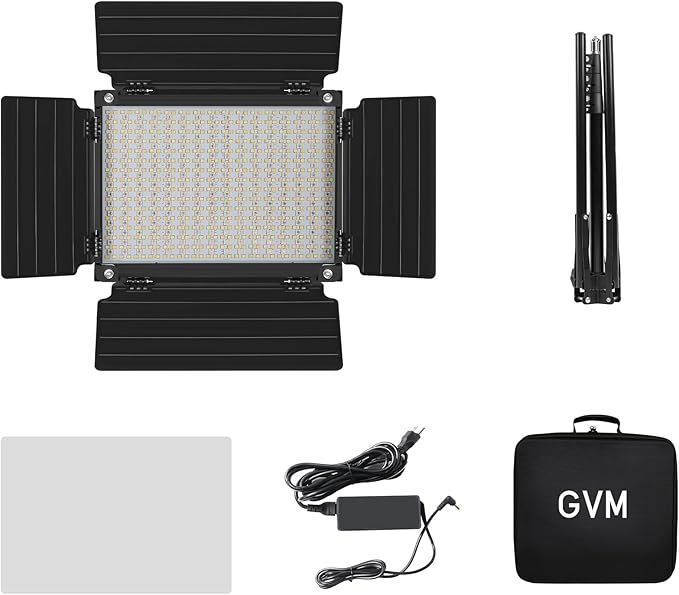 GVM Upgraded 60W RGB LED Video Light with Stand Kit, 880 Photography Lighting with Bluetooth Control, Studio Light with 18 Lighting Scenes, led Panel Lights for Video Recording, 8700lux/0.5m