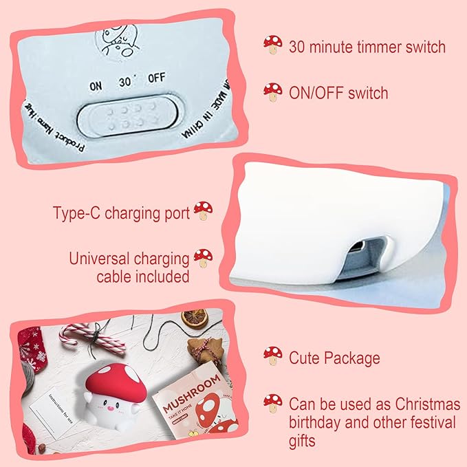 Mushroom Night Light, Cute Hug Mushroom Decor Lamp, Led Squishy Soft Silicone Night Lamp, Dimmable Rechargeable Portable Touch Nightlight for Kids Sleep, Nursery Room Cute Christmas Gifts