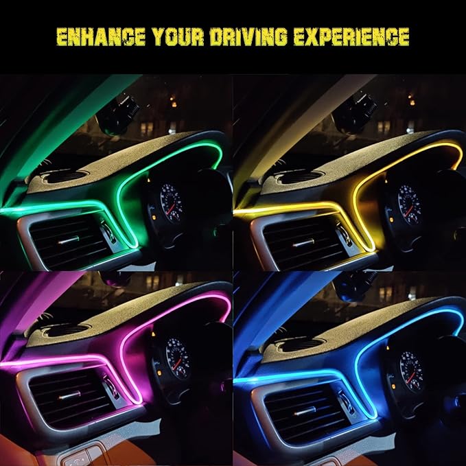 Interior Car LED Strip Lights, RGB USB Ambient Lighting with Fiber Optic, EL Wire Car Accessories (2 in 1)