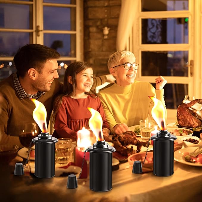 4 Pack Garden Torches, 16 oz Metal Torch for Outside with 3-Prong Grounded Stake, Outdoor Decorative Citronella Torches, 59 inch Garden Décor Torches