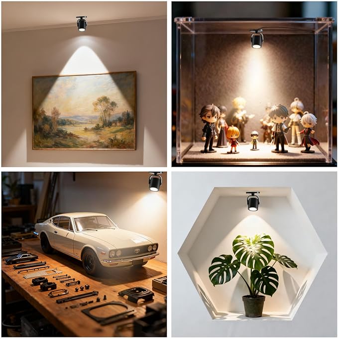 LED Spotlight Indoor 2W USB Powered 360 Degree Rotating Mini Display Accent Light for Pictures Paintings Plants Shelves Cabinet Showcase, 1 Pack Daylight 6000K