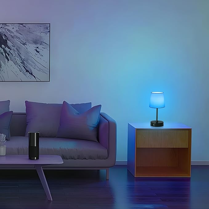 Ascher Small Bedside Table lamp, RGB Color Changing Lamps, 3 Color Temperatures, Dimmable Nightstand Lamp with USB C+A Ports, Touch Desk Lamp for Bedroom Living Room, H11.4in(White Shade)