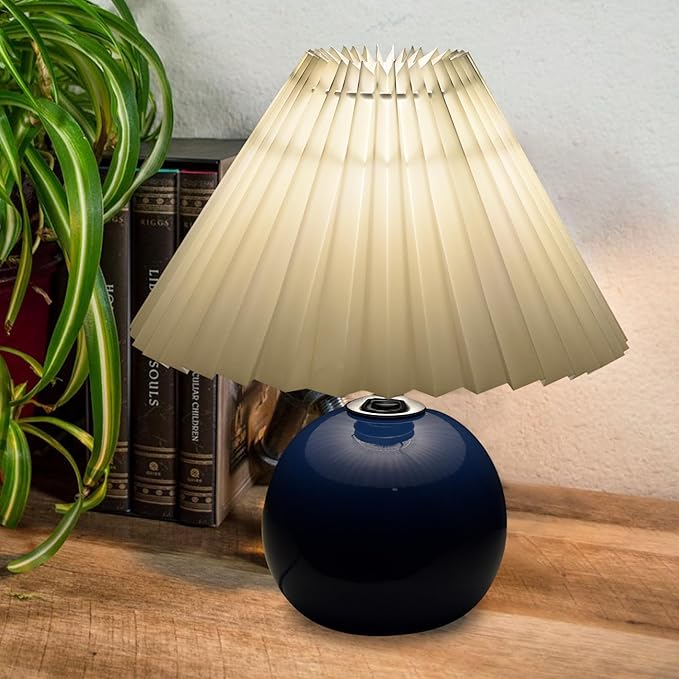 Korean Pleated Table Lamp Ins DIY Ceramic Table Lamps for Living Room Home Deco Cute Lamp with Tricolor Led Bulb Beside Lamp…