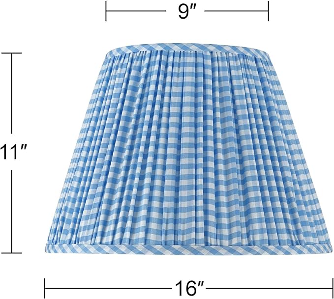 Springcrest Gingham Blue Plaid Pleated Cotton Cottage Core Empire Shade (9x16x11) - Springcrest