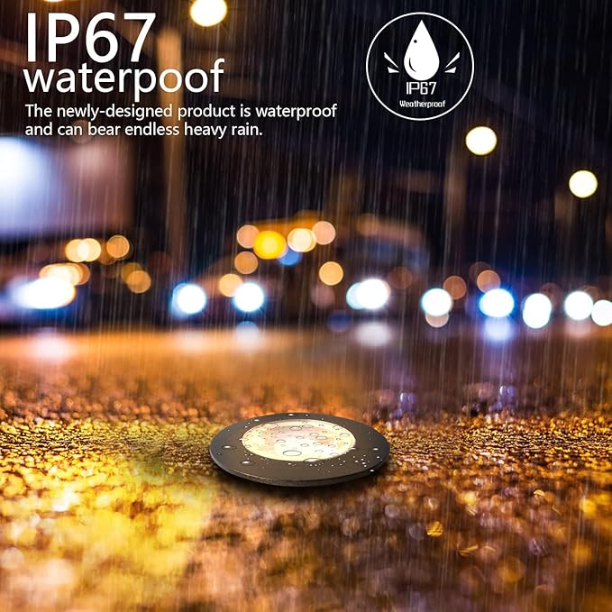 5W Aluminum In Ground Lights with Protecting Shell, Warm White Φ65mm Low Voltage 12-24V AC/DC 18AWG Wired IP67 Waterproof, Electric Recessed LED Outdoor Landscape Well Lighting, 6 Pack Black