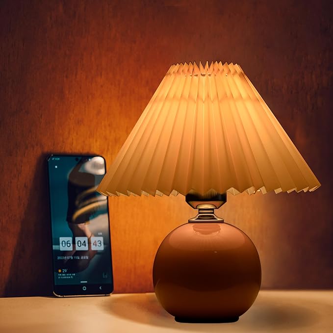 Korean Pleated Table Lamp Ins DIY Ceramic Table Lamps for Living Room Home Deco Cute Lamp with Tricolor Led Bulb Beside Lamp…
