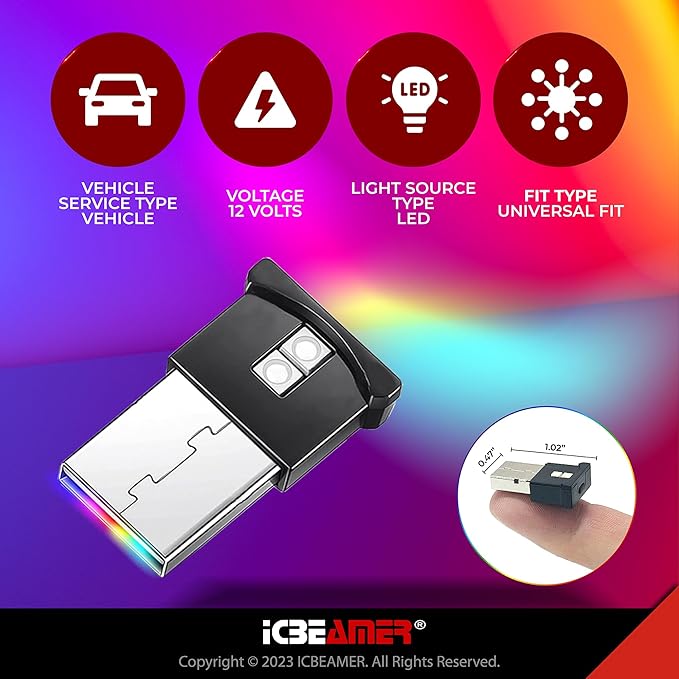 ICBEAMER Smart USB Color: Blue | Auto LED Interface Plug-in Miniature Night Light LED for Automotive Car, Van, Pickup, Truck, Interior, Trunk, Ambient Atmosphere Lighting.
