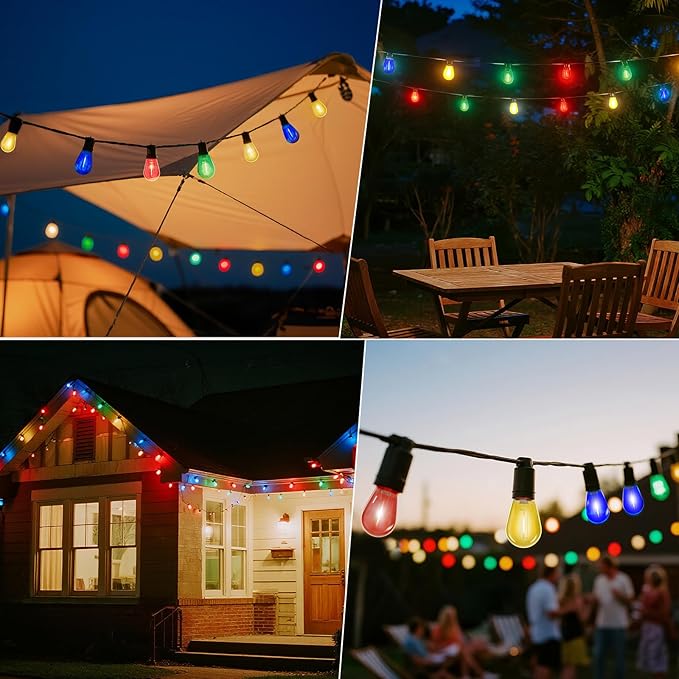 15 Pack S14 Colored LED String Light Bulbs, 1W Plastic Shatterproof Replacement Bulbs for Outdoor Patio Backyard Lights, E26 Medium Base, Dimmable, Warm White 2200K, Red/Green