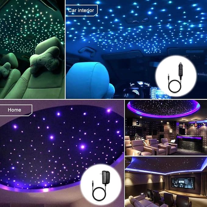 AZIMOM Twinkle Dual Port 20W Fiber Optic Star Ceiling Light Kits 600pcs 0.03in 9.8ft Fiber Strands Sound Activated APP Bluetooth Remote Control Home Indoor Car Starlight Headliner Ceiling Décor