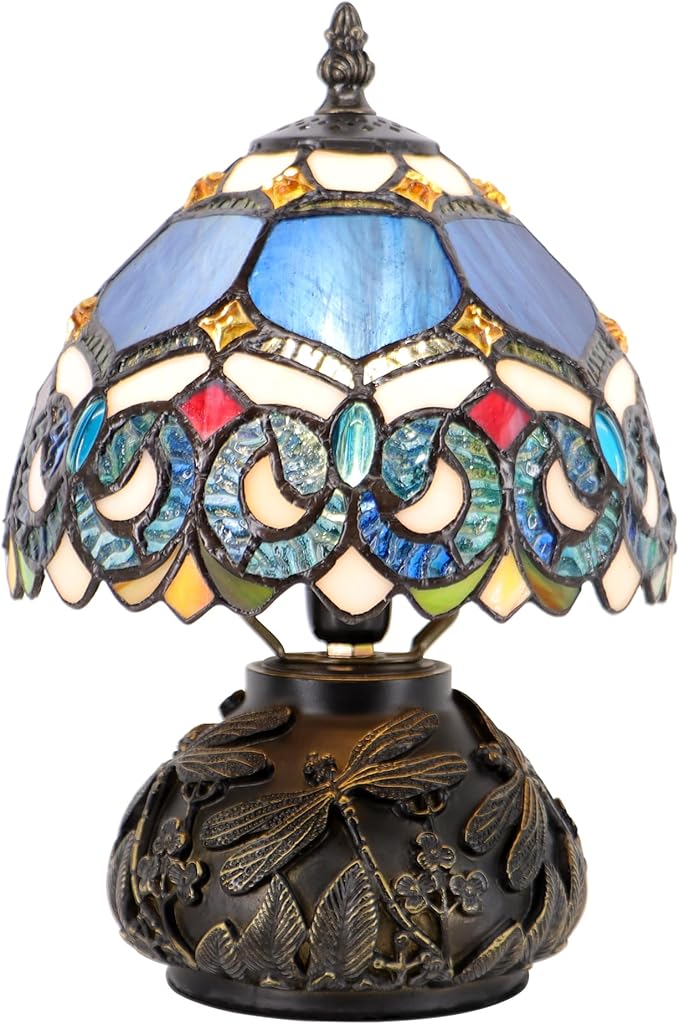 Small Tiffany Mushroom Table Lamp,Mini Memory Sympathy Antique lamp 8X11 Inch (Blue Baroque)
