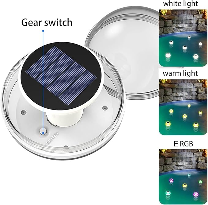 LED Solar Floating Light Waterproof Swimming Pool Lamp Color Changing Decoration Lawn Lights for Fountain Fish Tank-Pond White PC