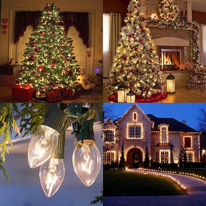 25 Pack Clear Replacement Bulbs, C7 Outdoor String Light Bulbs, C7/E12 Candelabra Base Night Light Bulbs, 5 Watt-Clear