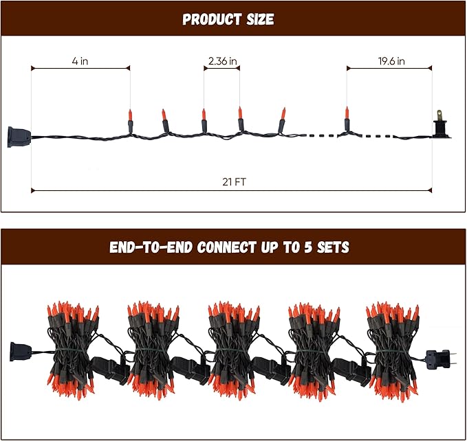 100 Count Orange Halloween Lights for Halloween Decorations, 21ft Orange String Lights Plug in, Mini String Lights with Black Wire for Fall Tree Outdoor Indoor Decor