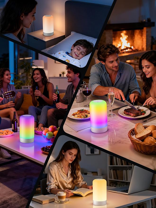 RGBICWW Smart Table Lamps, Touch Bedside Small Table Lamp, LED Desk Lamp with 30+ Scenes & 16M Colors, App & Touch Control, Color Changing Lamp for Bedroom Living Room Dimmable Night Light, Black