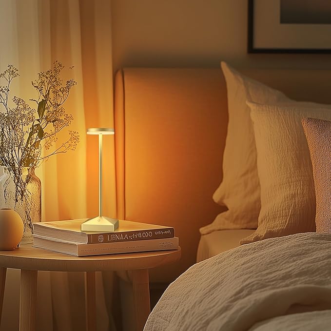 3 Pack 7.67in Gold Small Cordless Table Lamps Rechargeable, Battery Operated Mini Lamp, Small Lamp Touch Portable Table Lights, LED Night Light for Bedside/Dining/Bar/Outdoor (Gold-C)