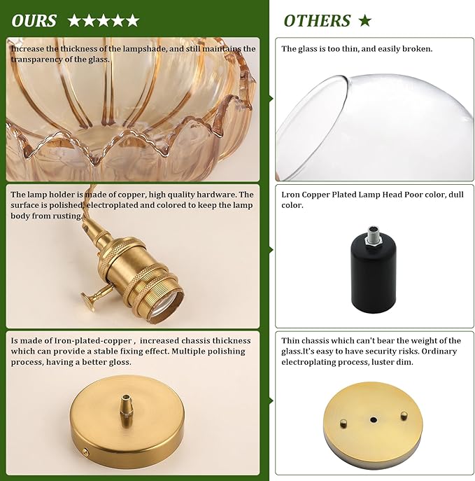 Pendant Light with Amber Scindapsus Glass Lmapshade, Brass Vintage Pendant Light Adjustable Hanging Light for Kitchen Island Dining Room Hallway