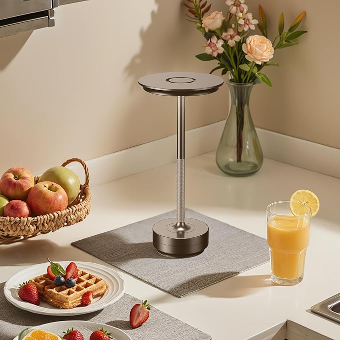 Cordless Table Lamp Rechargeable - 5000mAh Battery Operated LED Table Light with Touch Stepless Dimming - Portable Coffee Metal Outdoor Lamp for Patio, Restaurant, Living Room