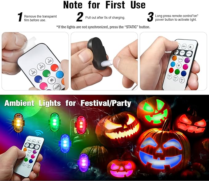 Aukmak 8-Pack Wireless RGB LED Strobe Lights with Remote