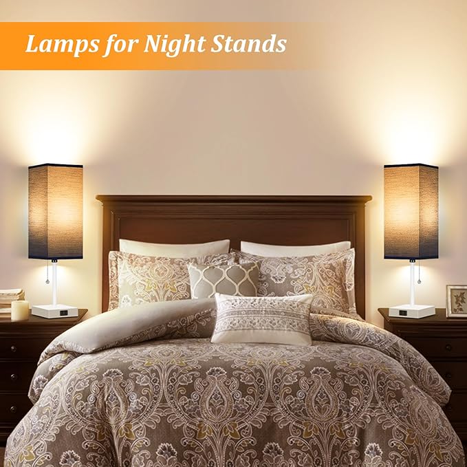 18'' Table Lamp for Bedroom set of 2,3-Color Bedside Lamps with Pull Chain Table Lamps for Night stands ,Small Night Light Lamps with 2 Bulbs Lamps for Living Room Kids Room Office Decor(Blue+White)