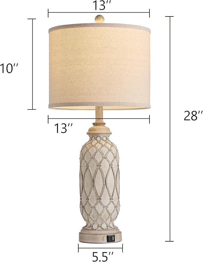 28" Table Lamps for Living Room Set of 2, Farmhouse Lamps for Bedroom with USB A+C Charging Ports, Touch Lamps for Nightstand, 2 Bulbs Included