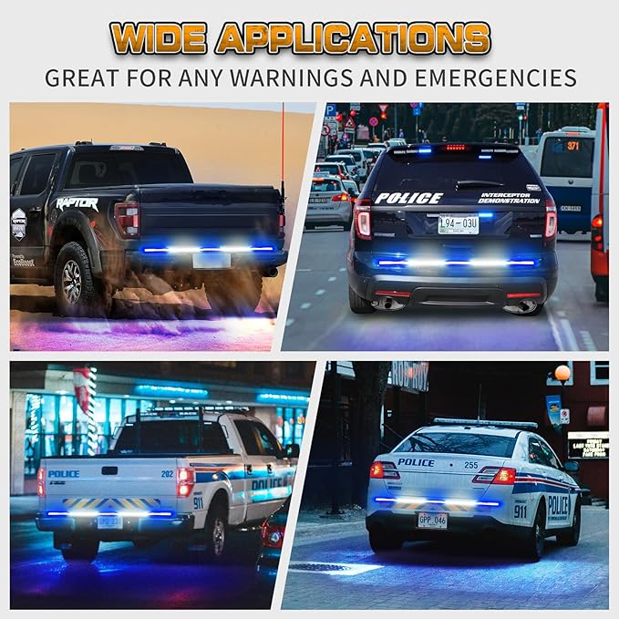 XRIDONSEN 60 inch Blue White Emergency Lights Strip 360 LED Truck Tailgate Rear Window Police Firefighter Lights Strobe Flashing Warning Hazard Safety First Responder for Vehicles Pickup Trucks