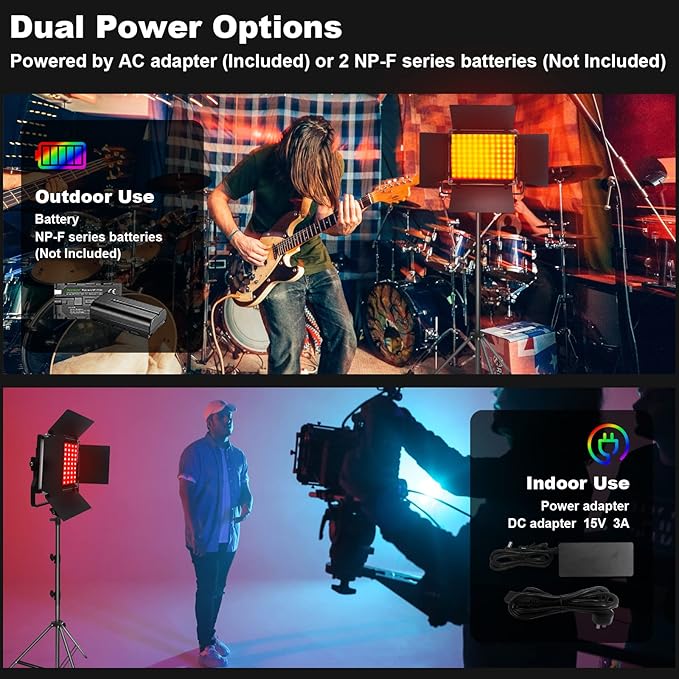 2Pcs 50W Professional Photography Lighting Kit with Stand, Support APP Control, 1500 Lux/1m, 360°Full Color, 2500K-8500K Dimmable, 49 Scene Modes, CRI 96+ TLCI>97 CQS 96+ for Studio/Streaming