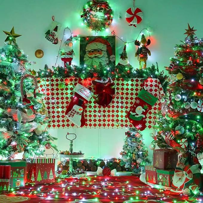 QITONG 165ft 500 LED Red White and Green String Lights, Christmas String Lights with Green Wire, 8 Modes Twinkle Lights Plug in