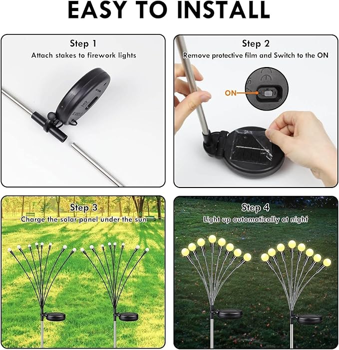 OZS 6 Pack Total 48 LED Solar Garden Lights Fairy Outdoor - Solar Firefly Lights Outdoor, Sway by Wind, Waterproof for Garden Patio Pathway Fairy Decoration (Warm White)