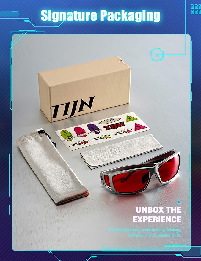 TIJN Sonia Sleep Glasses for Blue & Green Light Blocking,Red Lens with Dual AR Coating,Wraparound Frame for Gaming Screen
