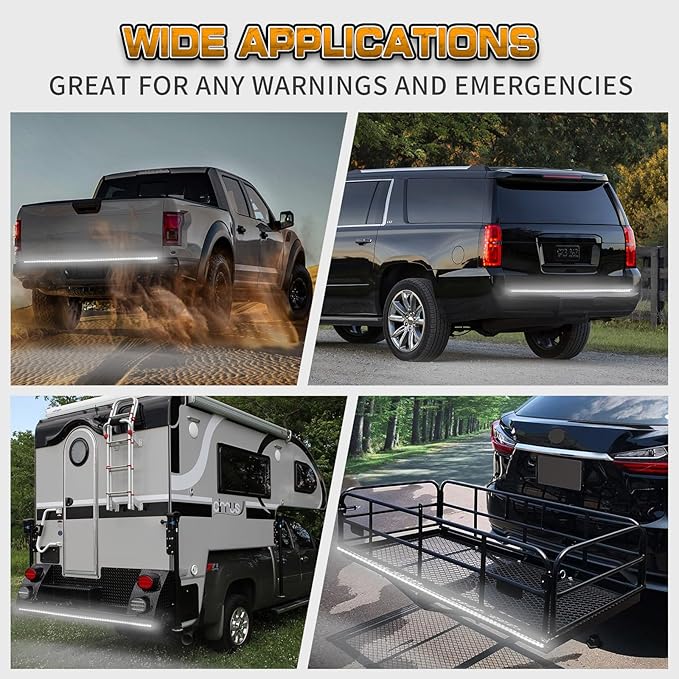 XRIDONSEN 60 inch Truck Tailgate White Strobe Lights Strip 360 LED Tail Emergency Light Bar Flashing Warning Hazard Safety Rear Lights for Tow Plow Trucks Construction Vehicles Pickup Trailer