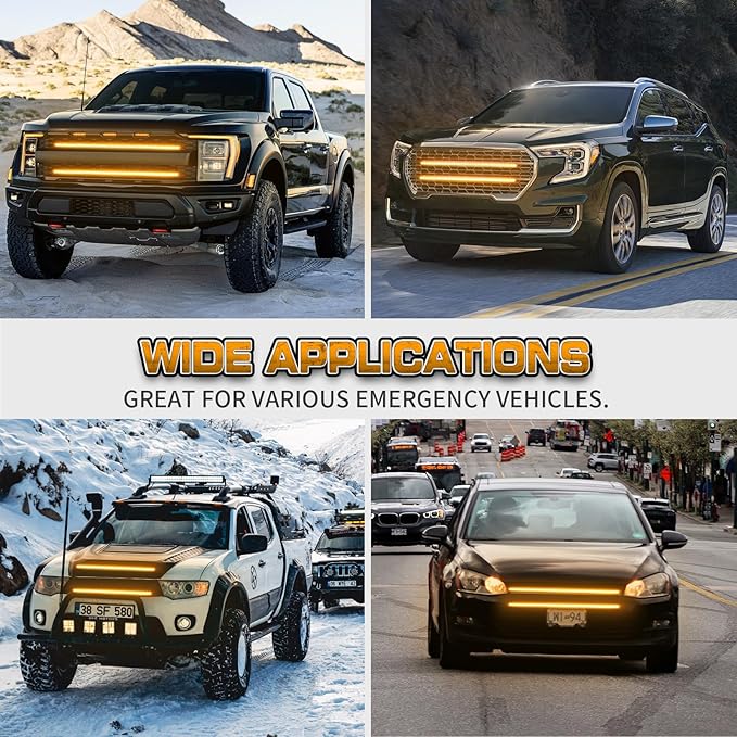 XRIDONSEN 2PCS 24 inch Truck Grill Strobe Lights Strip 288 LED Amber Emergency Lights Tailgate/Rear window/Grille Lights Flashing Warning Caution Safety Light for Plow Trucks Construction Vehicles SUV