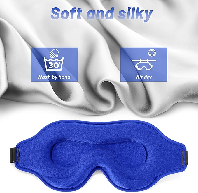 Sleep Eye Mask for Men Women, Lash Extensions 3D Sleeping Mask for Side Sleeper, Travel Blackout Night Blindfold Eye Shade Cover with Adjustable Strap (Blue-3D)