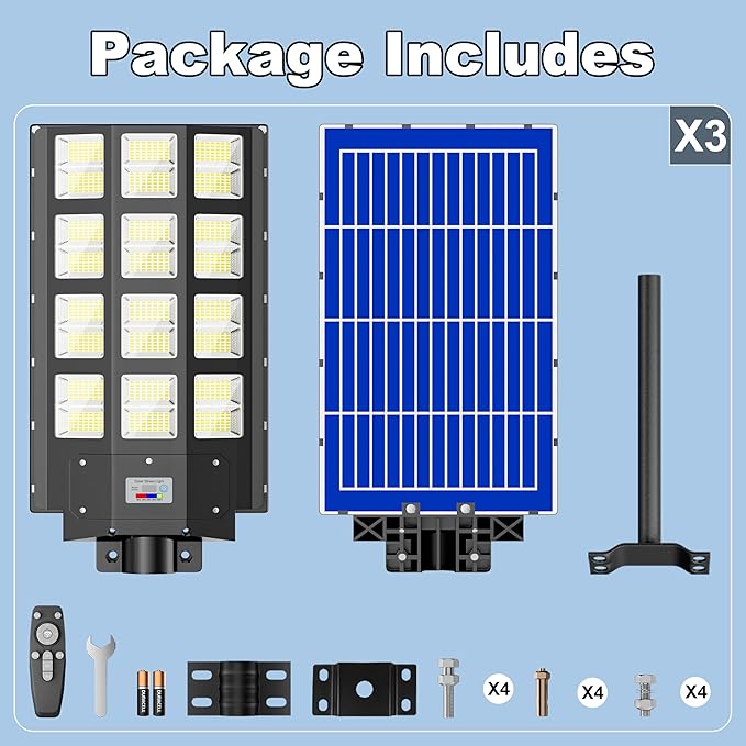 Solar Street Light 8000W, Solar Street Lights Outdoor Waterproof, 240000LM 8000K Solar Powered Street Light Dusk to Dawn with Motion Sensor, LED Wide Angle Lamp