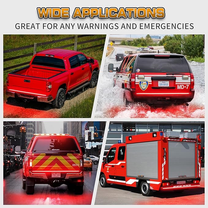 XRIDONSEN 60 inch Red Truck Emergency Lights Strip 360 LED Tailgate/Rear Window Light Bar Firefighter Lights Flashing Warning Hazard Safety First Responder Lights for Vehicles Fire Trucks Pickup POV