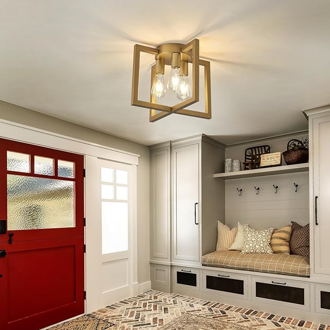 ZGLAOJT 3-Lights Ceiling Light Fixture,Modern Gold Semi Flush Mount Chandelier,Matte Ceiling Lighting for Kitchen Living Room Bedroom Farmhouse Hallway Foyer.