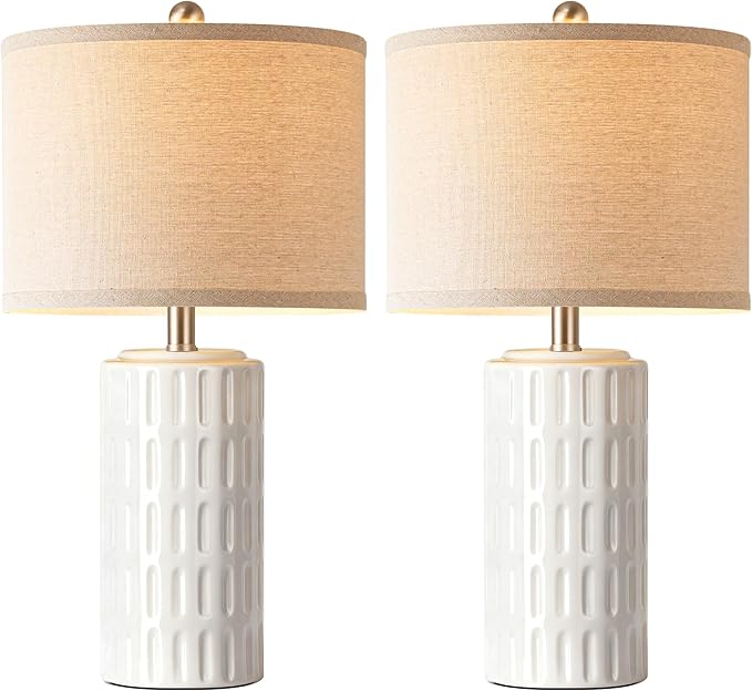 PARTPHONER 23" Farmhouse Modern Ceramic Table Lamp Set of 2 - White Bedside Lamps for Bedroom & Living Room, Nightstand, Desk, End Table